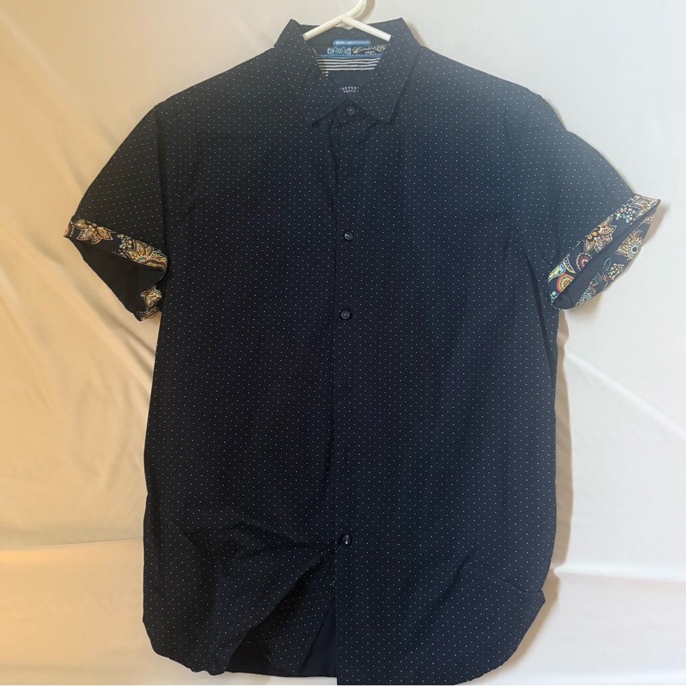 Cactus Black Casual Button Down Shirt with Patterned Trim